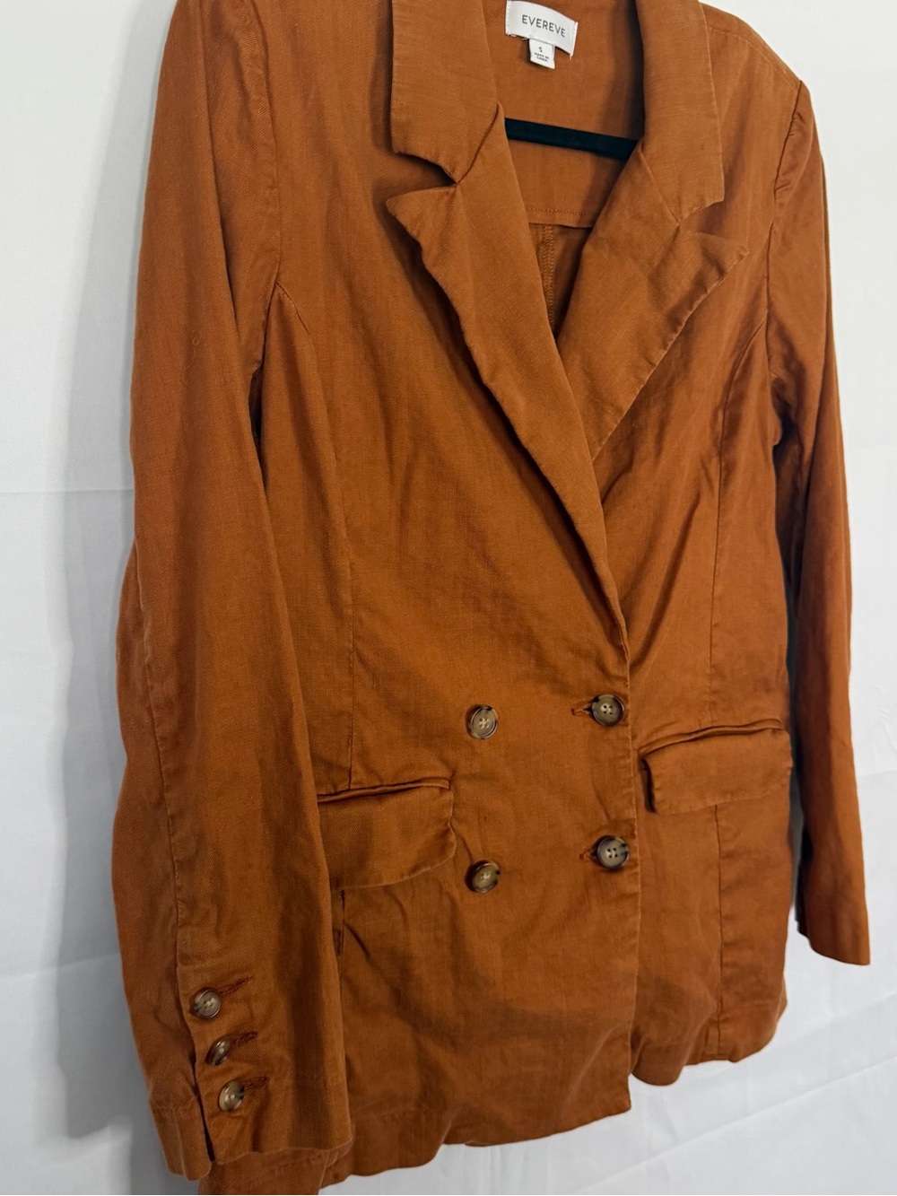 Evereve Linen Blend Blazer Women’s Small Caramel Tan Double Breasted w Pockets - Picture 2 of 11